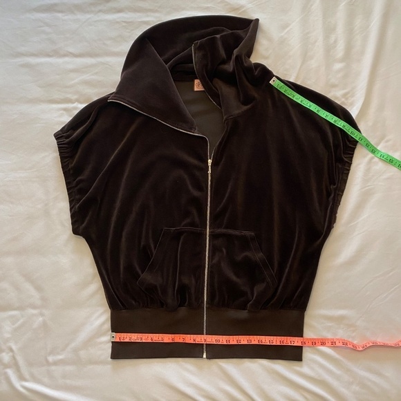 Juicy Couture Short Sleeve Velour Jacket Vest Zip Dolman Cowl Neck Brown Y2K XL - Picture 6 of 9